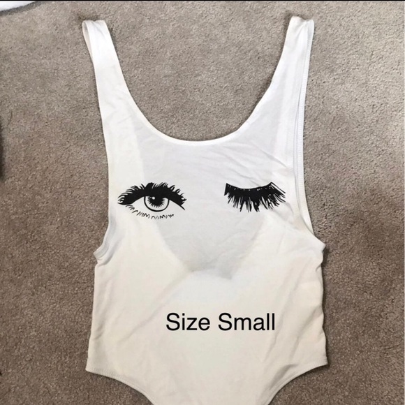 SHEIN Tops - SheIn Winky Face White Bodysuit Small